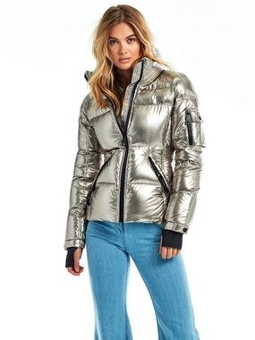 SAM. Women's Metallic Silver Puffer Jacket